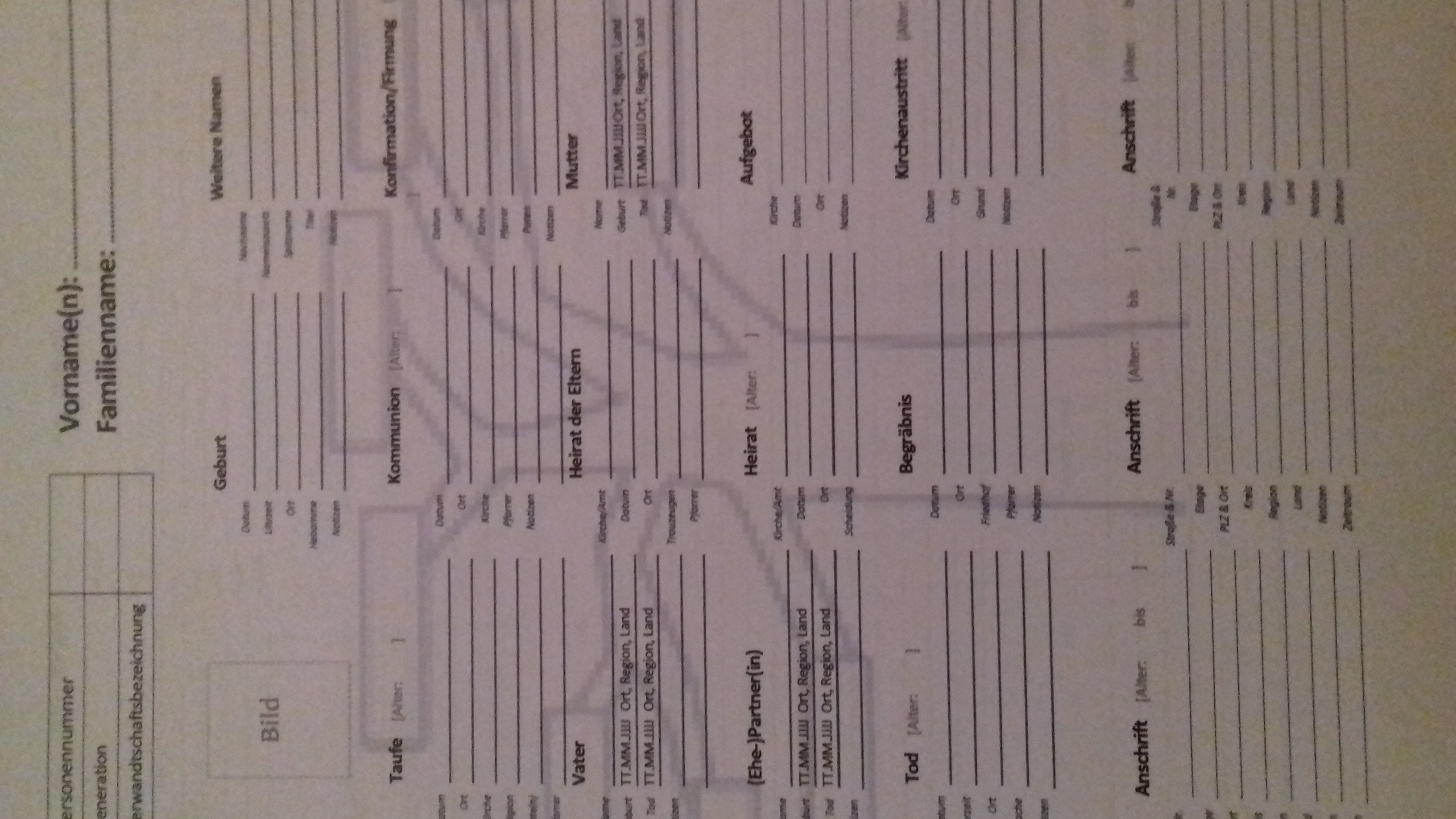 Formular Personenstammblatt